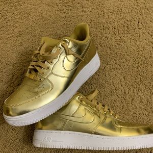 Metallic Gold Air Force 1s Men Shoes
